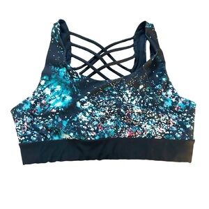 La Vie en Rose aqua Body Mind Soul Lined Swimsuit Top Sz Large Crisscross Back